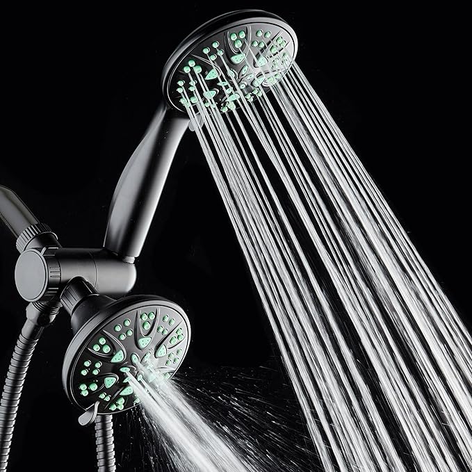 AquaDance Antimicrobial/Anti-Clog High-Pressure 30-setting Dual Head Combination Shower with Microban Nozzle Protection From Growth of Mold, Mildew & Bacteria for a Healthier Shower – Coral Green