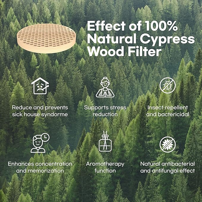 M-002R HEPA Air Purifier with H13 True HEPA Filter, Cypress Wood Filter, Auto Sleep Mode, Filters 99.97% Pollen, Smoke, Perfect for Office and Bedroom, Made in Korea - Red