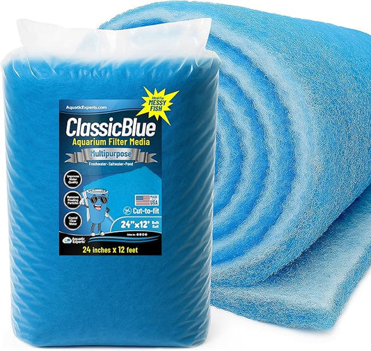Aquatic Experts Classic Bonded Aquarium Filter Pad -24 Inches by 12 Feet by .75 Inch - Blue and White Aquarium Filter Media Roll Bulk Can Be Cut to Fit Most Filters, Made in USA (24" x 12 Feet)