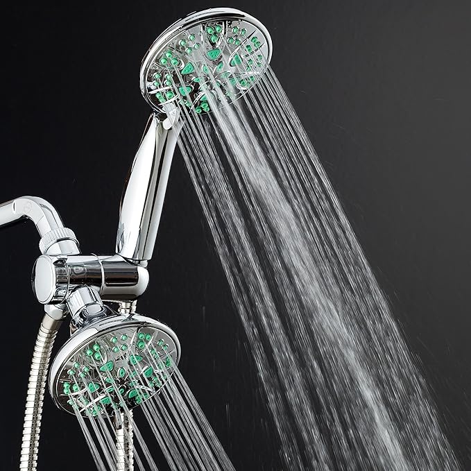 AquaDance for California - Premium High Pressure Antimicrobial 30-setting 3 Way Dual Handheld Shower Head Combo, Stainless Steel Hose, Water Diverter - Chrome Finish