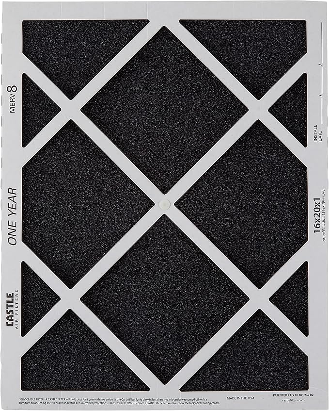 No Toil Castle, One-Year HVAC Furnace Filter, 16” x 20” x 1”, black
