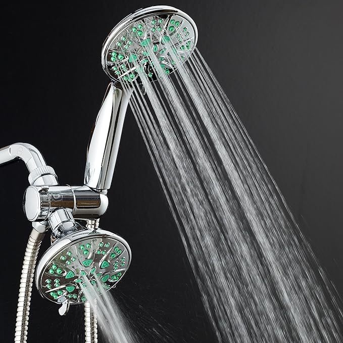 AquaDance for California - Premium High Pressure Antimicrobial 30-setting 3 Way Dual Handheld Shower Head Combo, Stainless Steel Hose, Water Diverter - Chrome Finish