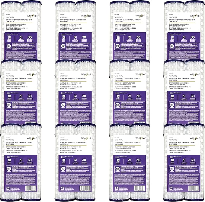 Whirlpool Whole House Pleated Water Filters WHKF-WHPL, Full Case of 24 Filters, NSF Certified 30-Micron Filtration Reduces Sediment, Sand, Soil, Silt & Rust, for standard filter housings