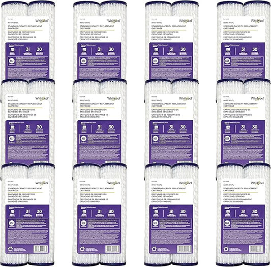 Whirlpool Whole House Pleated Water Filters WHKF-WHPL, Full Case of 24 Filters, NSF Certified 30-Micron Filtration Reduces Sediment, Sand, Soil, Silt & Rust, for standard filter housings